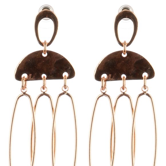 Fun Geo Earrings Rose Gold Dangle Post - Picture 2 of 2